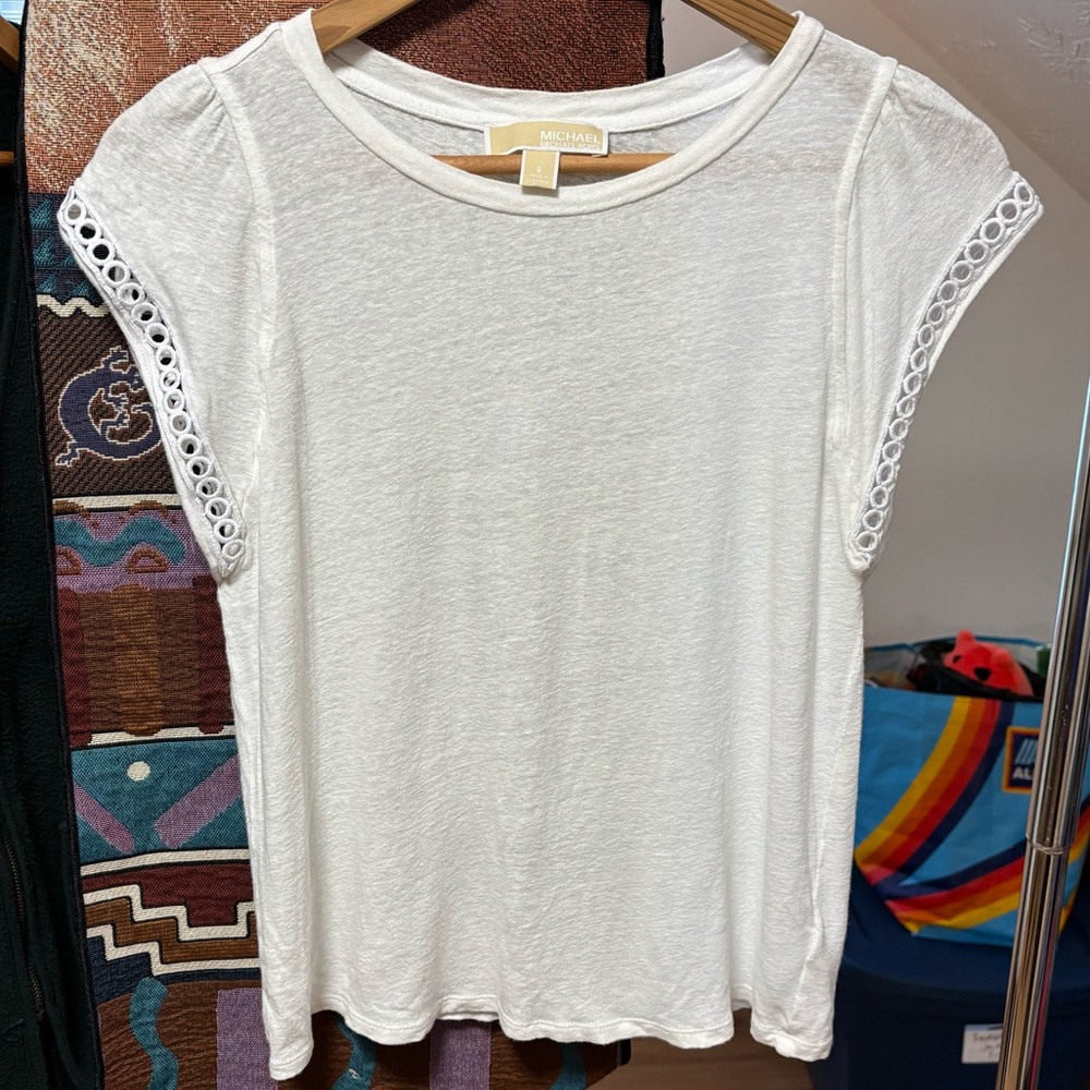 Michael Kors Linen Blend Capped Sleeve Tee, size small